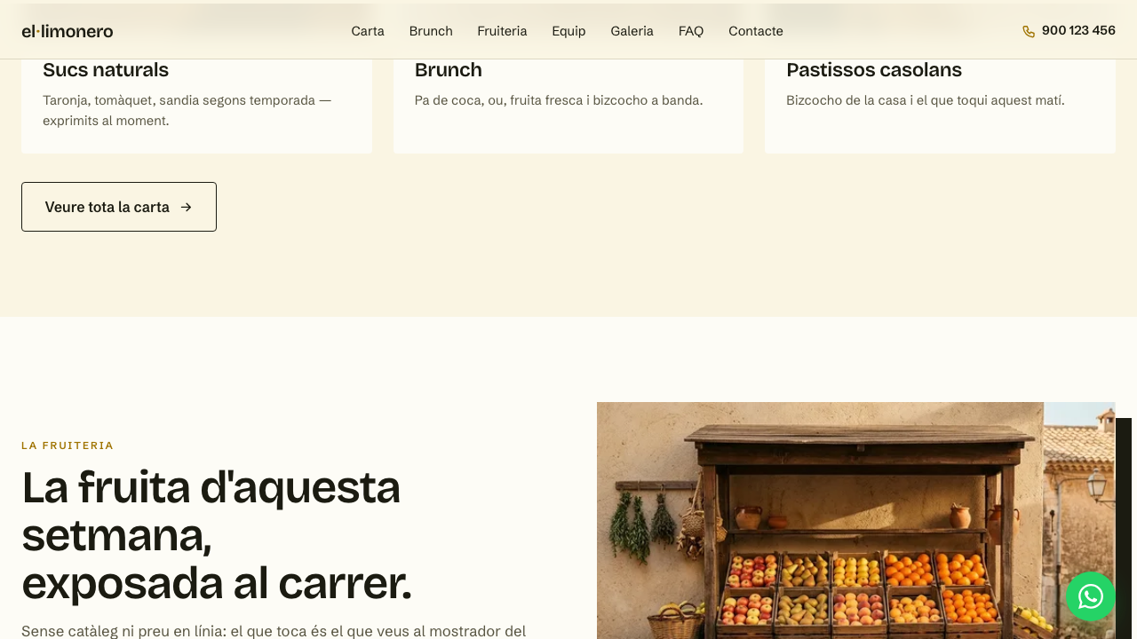 Fruiteria: la fruita d'aquesta setmana, exposada al taulell — la mateixa que arriba al got.