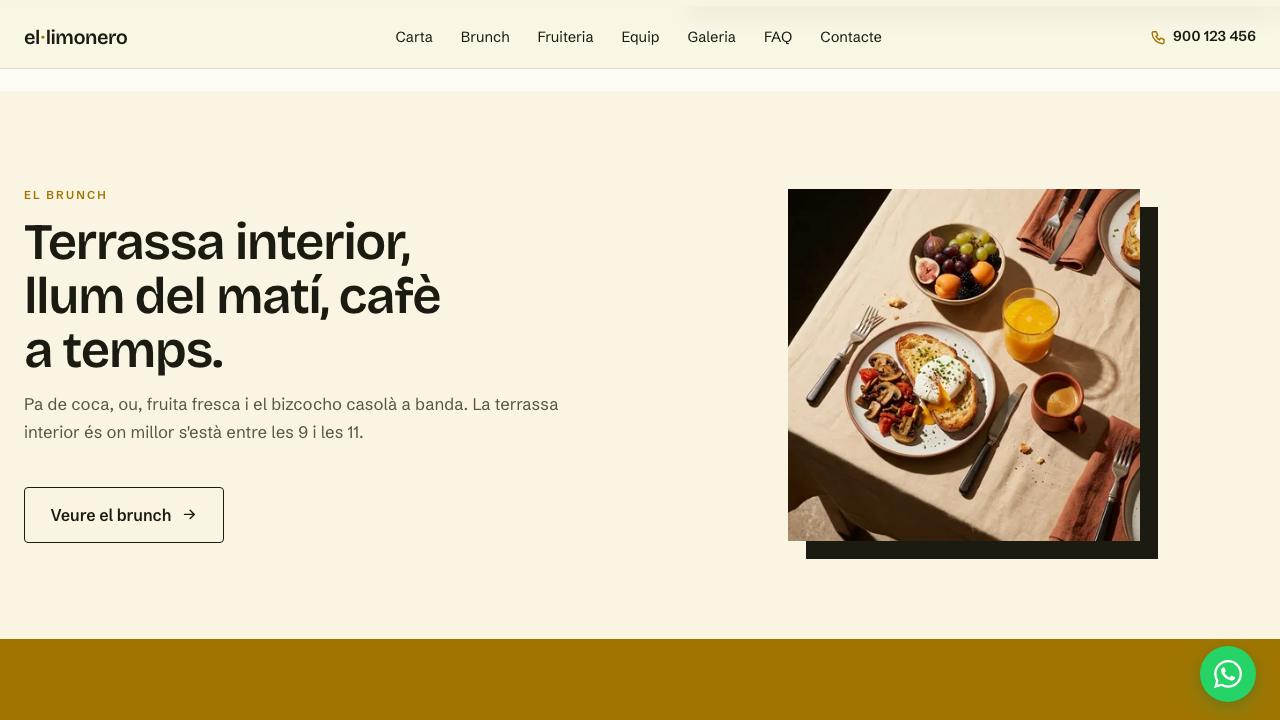 Brunch: terrassa interior, llum del matí, hores reals (entre les 9 i les 11).